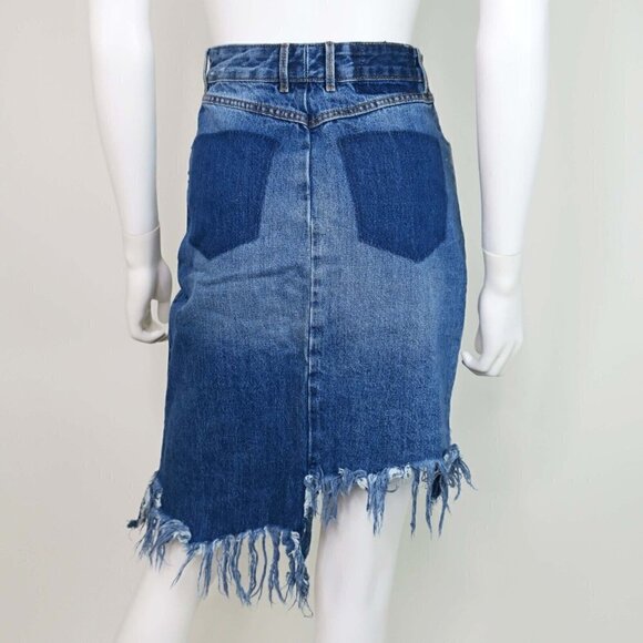 ZARA TRF Refix'd Distressed Asymmetric Skirt Raw Hem Denim Jean Refixed Small - Picture 3 of 4